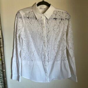 🧡3/15 7th Avenue Design Studio New York & Co White Lace Shirt Women's M